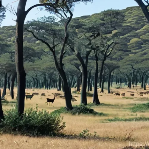 사슴 사냥 생태학 - **Prompt: Overpopulation's Toll on a Spanish Dehesa**
    "A wide shot of a degraded Spanish *dehesa...