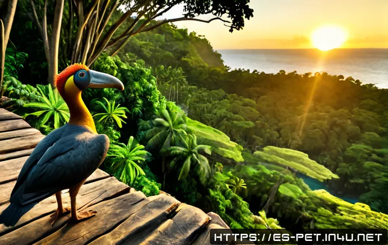 Home 13 도도새 멸종 이유 - Photorealistic historical reconstruction of a solitary dodo bird standing in a lush Mauritius coasta...